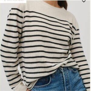 Reformation Cashmere Boyfriend Sweater - Black Gossamer Stripe - S